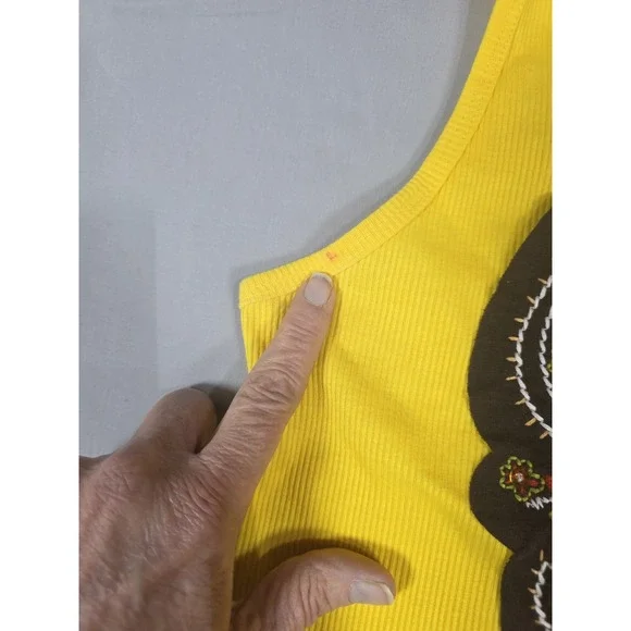 Yellow Vintage 90s Tank Top Women Medium Cotton Embroidered Malaysia Boho Retro - Picture 3 of 8